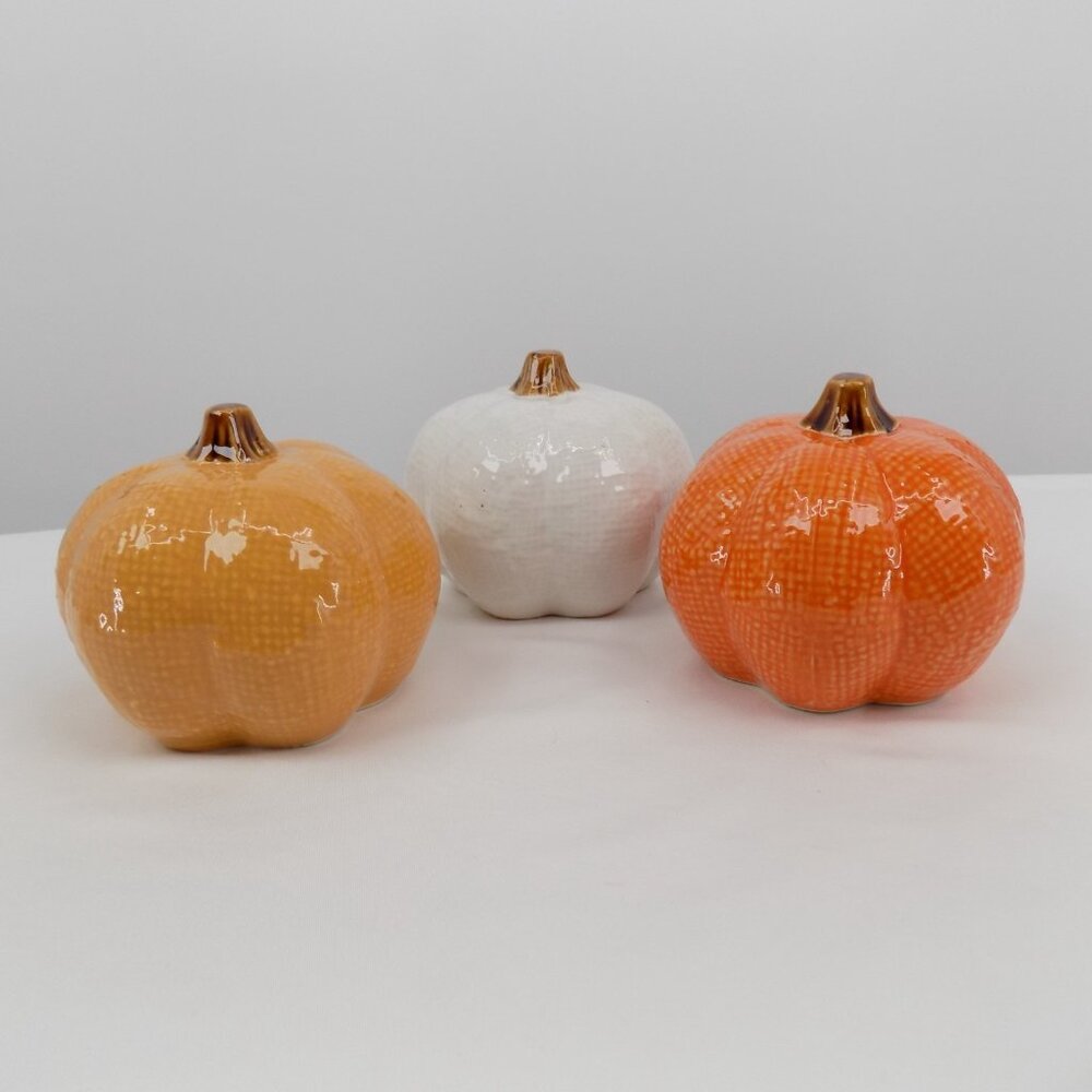 Set of 3 Ashland Ceramic Pumpkins Fall Heirloom Harvest Tabletop Decor New - Picture 4 of 9